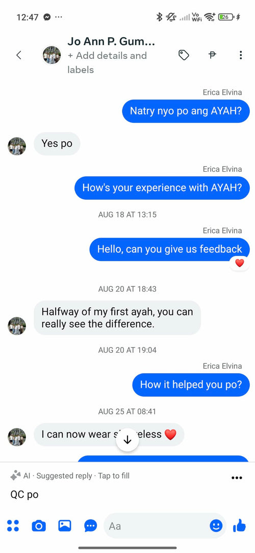 AYAH customer conversation
